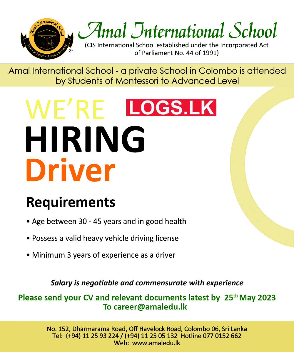 Driver Job Vacancies at Amal International School Job Vacancy
