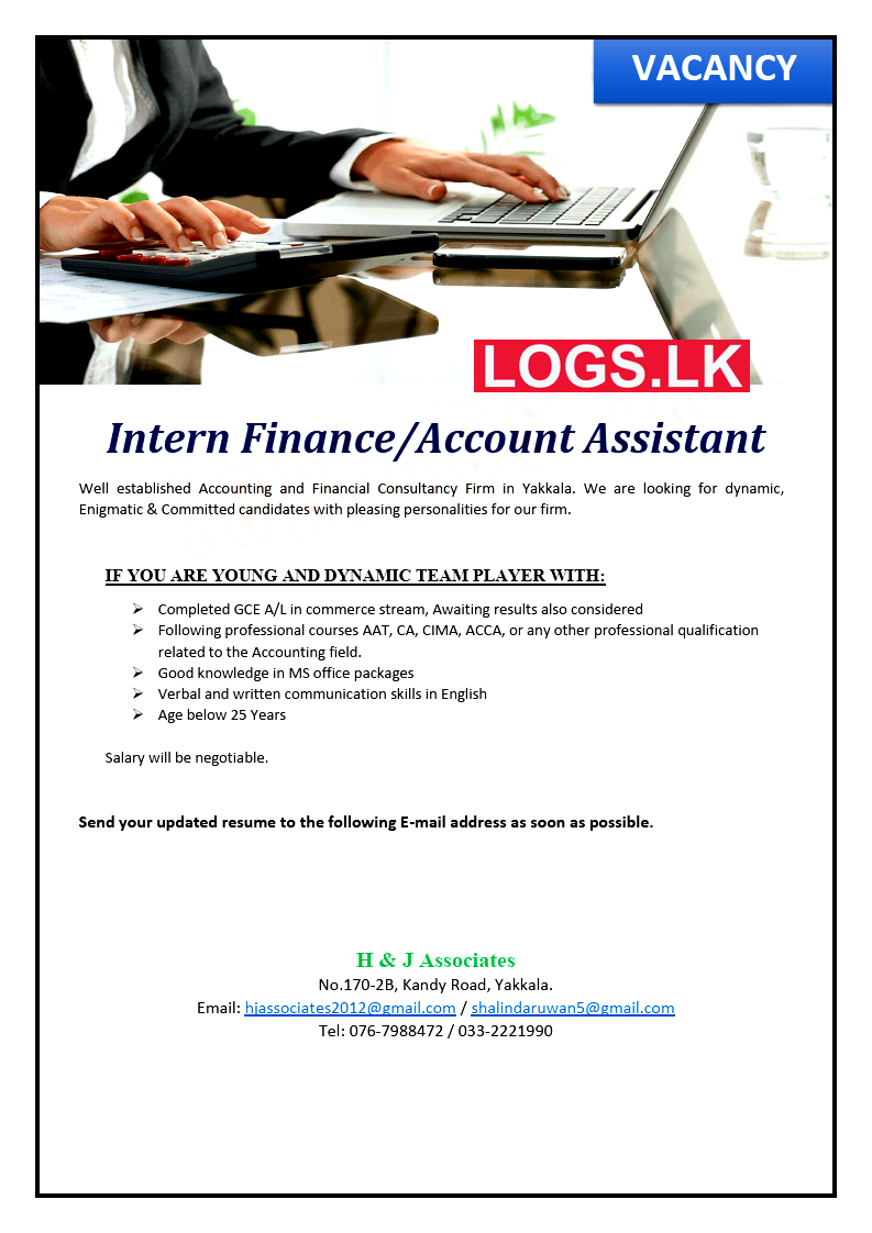 Intern Finance / Account Assistant Vacancies at H & J Associates Job Vacancies
