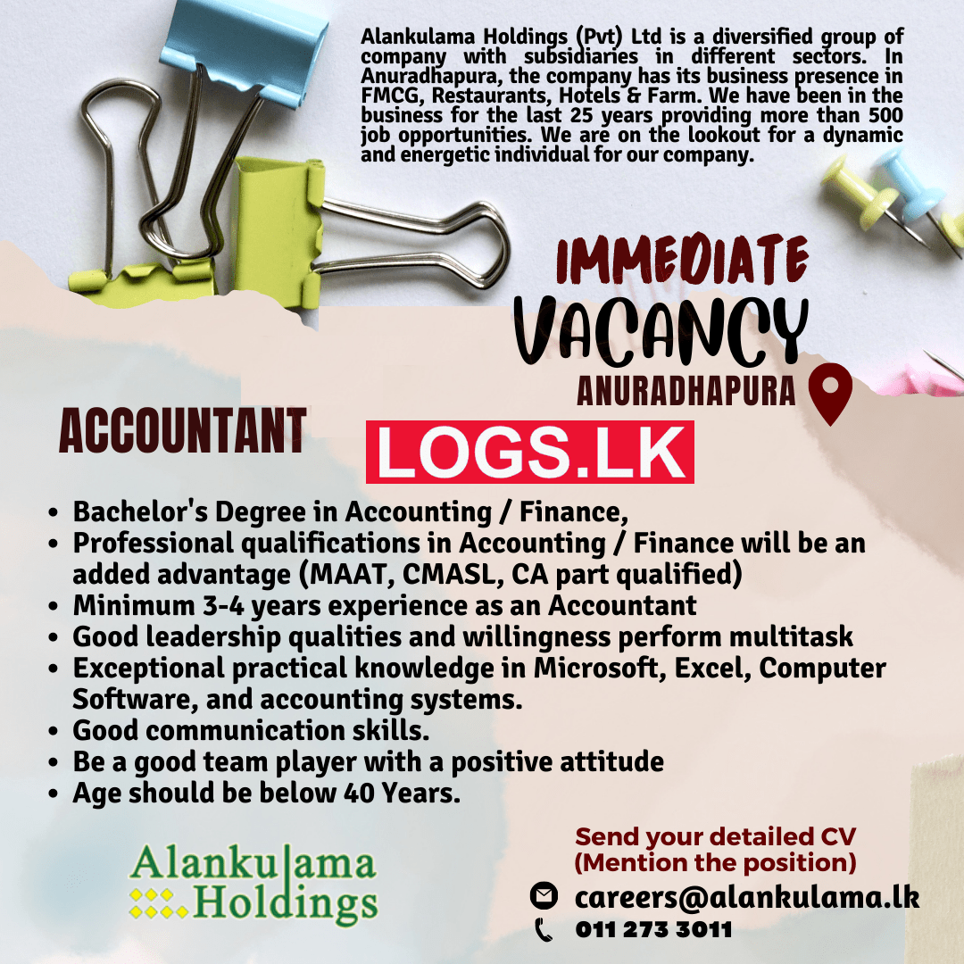 Accountant Job Vacancy at Alankulama Holdings Job Vacancies