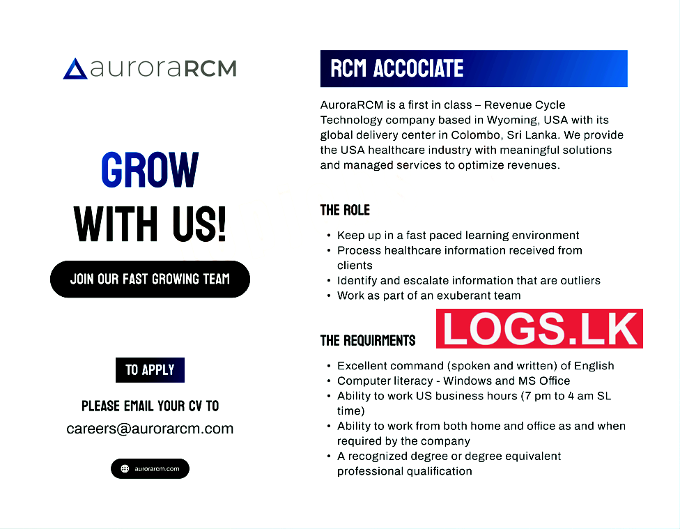 RCM Associate Job Vacancy at Aurora RCM Company Job Vacancies
