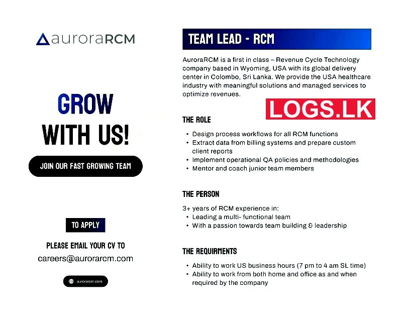 Team Lead (RCM) Job Vacancy at Aurora RCM Company Job Vacancies