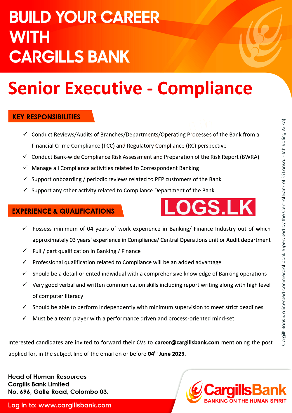 Senior Executive (Compliance) - Cargills Bank Vacancies 2023 Application Form, Details Download