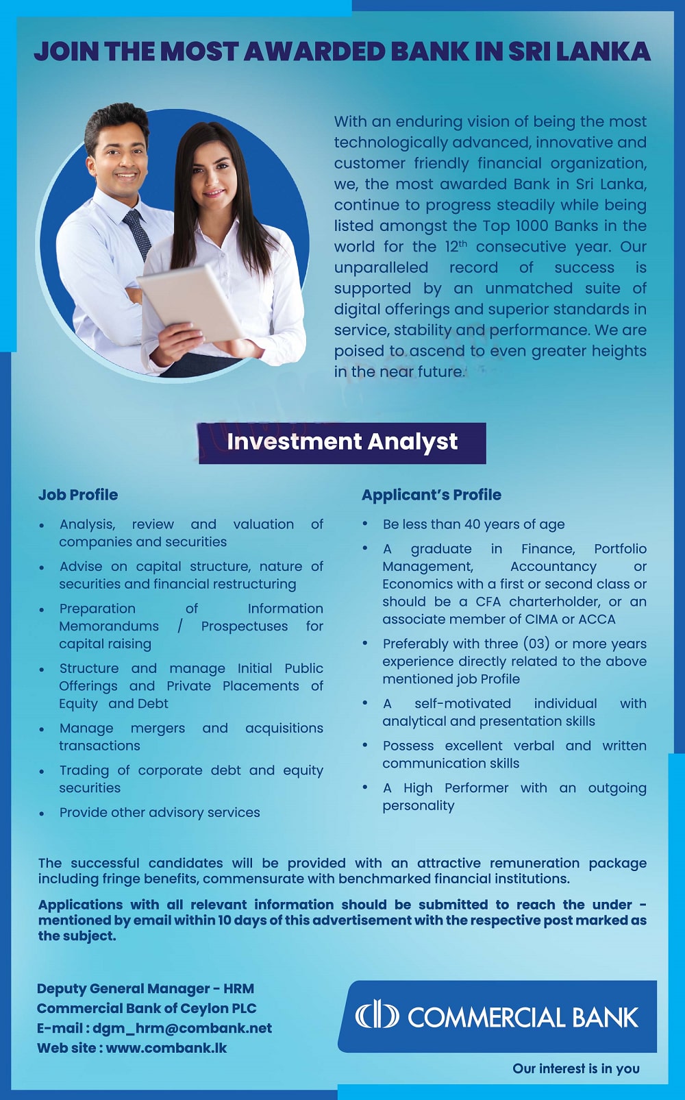 Investment Analyst - Commercial Bank Job Vacancies 2023 Application Form, Details Download