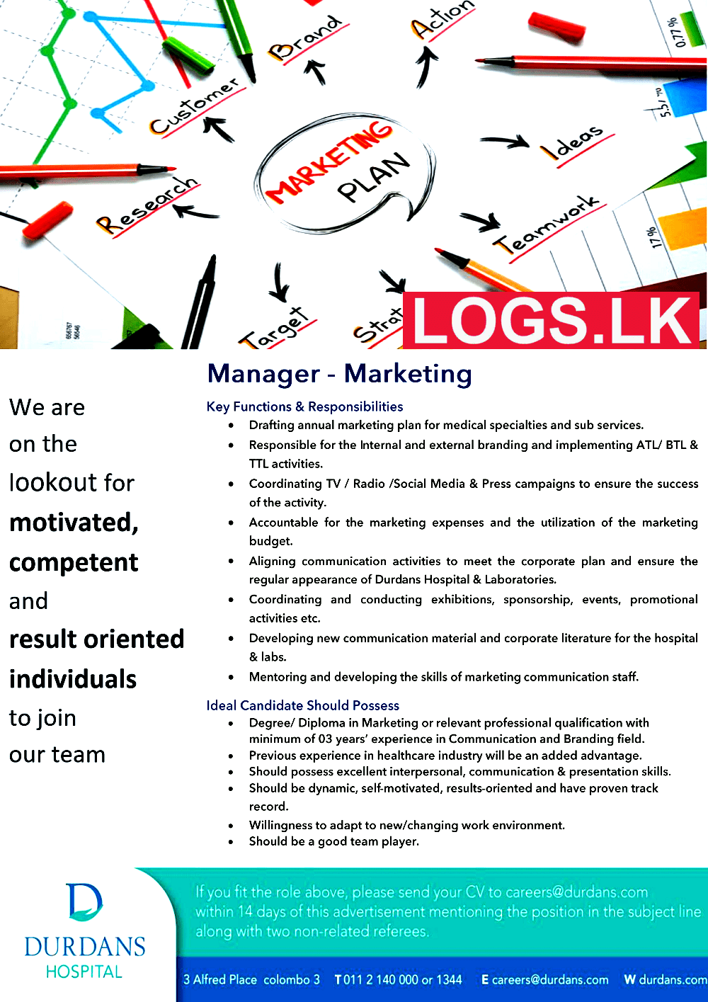 Manager (Marketing) Job Vacancy at Durdans Hospital Job Vacancies
