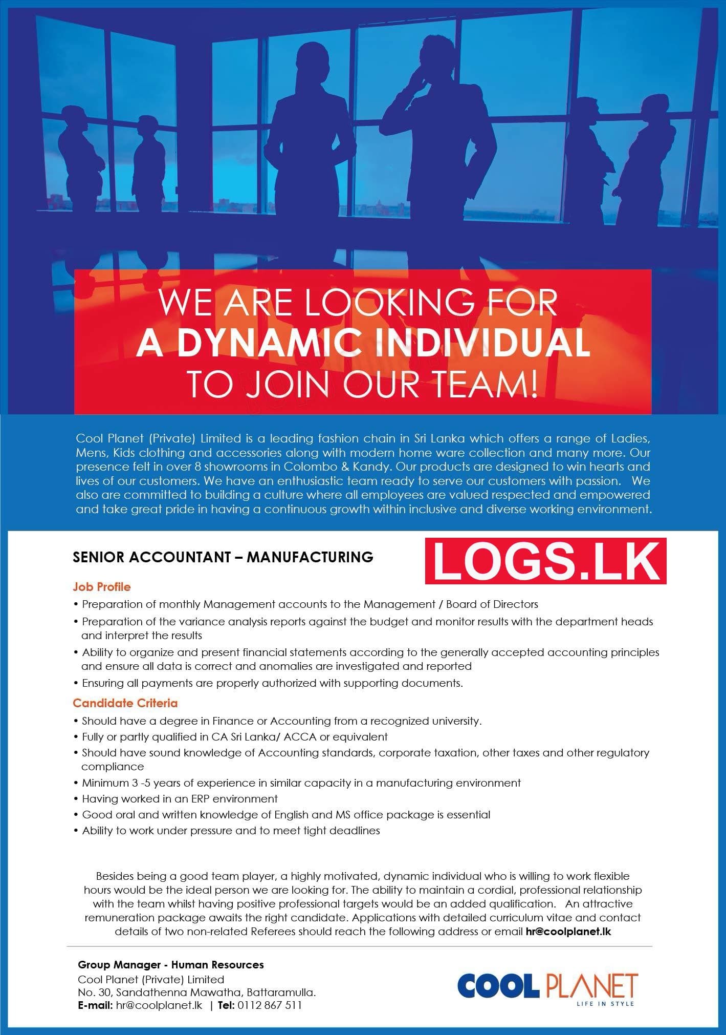 Senior Accountant (Manufacturing) Vacancy at Cool Planet (Pvt) Ltd Job Vacancies