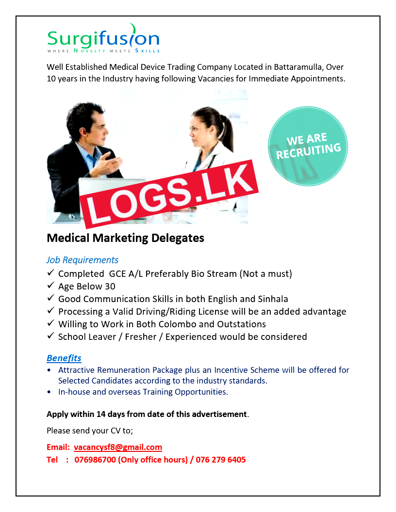 Medical Marketing Delegates Job Vacancy at Surgifusion N S (Pvt) Ltd Job Vacancies
