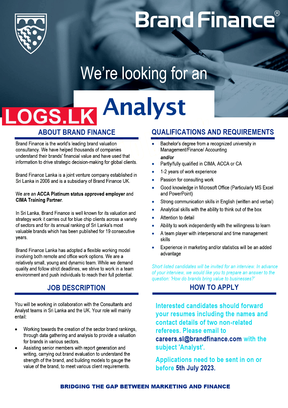 Analyst Job Vacancy at Brand Finance Company Job Vacancies