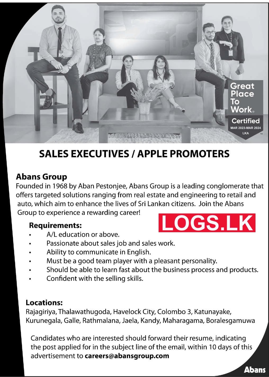 Sales Executives (Apple Promoters) Vacancies at Abans Group Job Vacancies