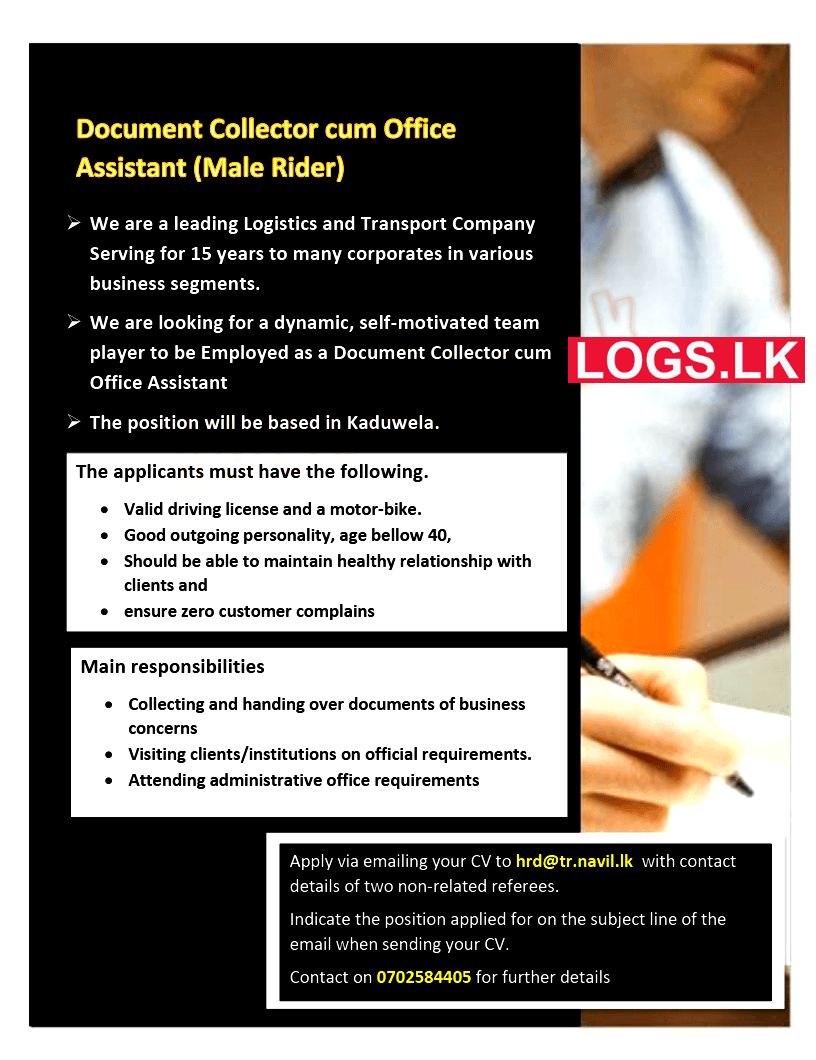 Document Collector Cum Office Assistant Jobs at Navil Enterprises (Pvt) Ltd Job Vacancies