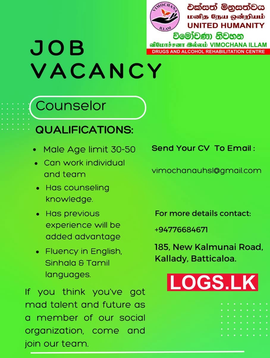 Counselor Job Vacancy at Vimochana Illam Batticaloa Job Vacancies Application
