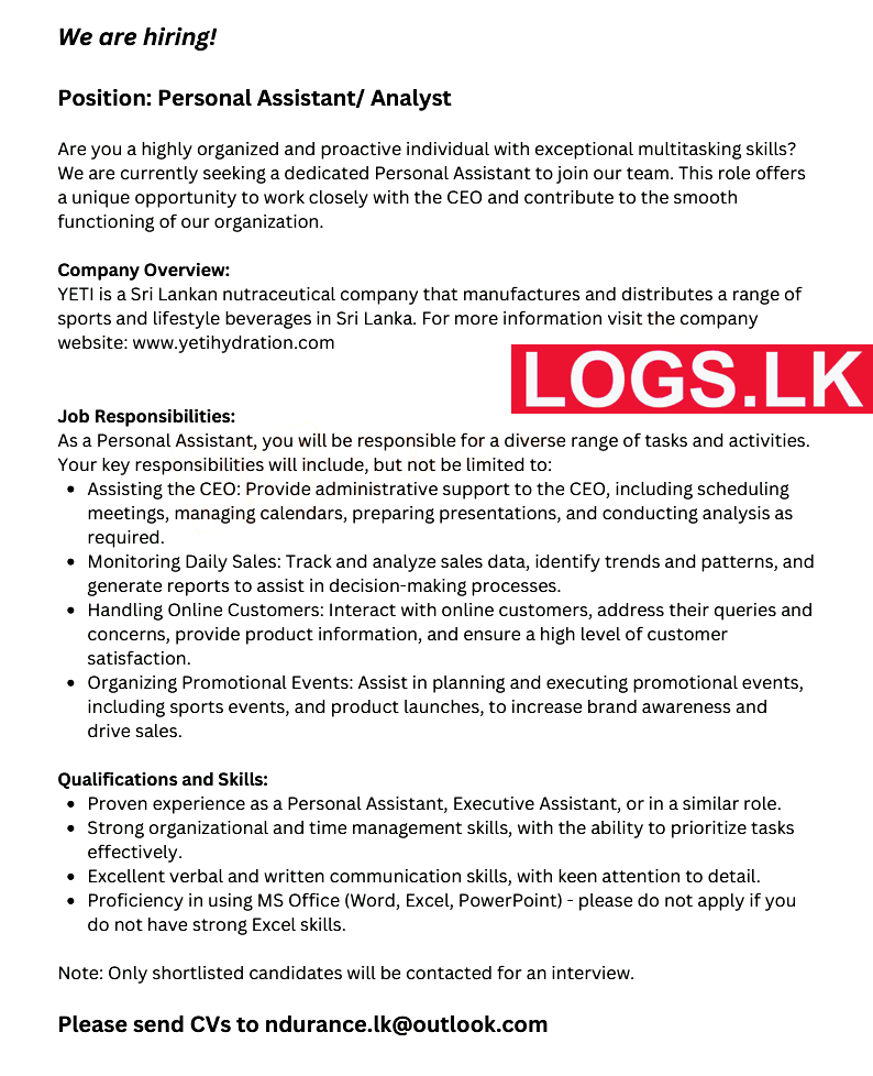 Personal Assistant / Analyst Job Vacancy at Ndurance (Pvt) Ltd Job Vacancies