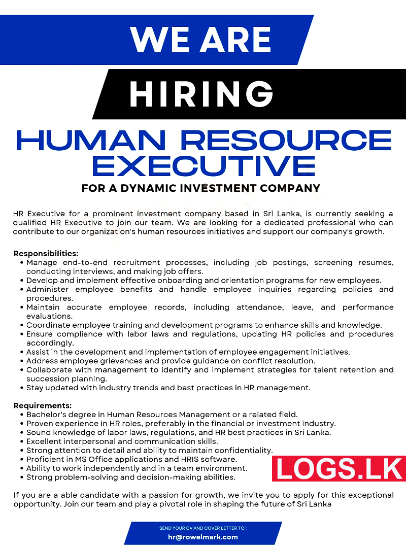 Human Resources Executive Job Vacancy at Rowelmark (Pvt) Ltd Job Vacancies