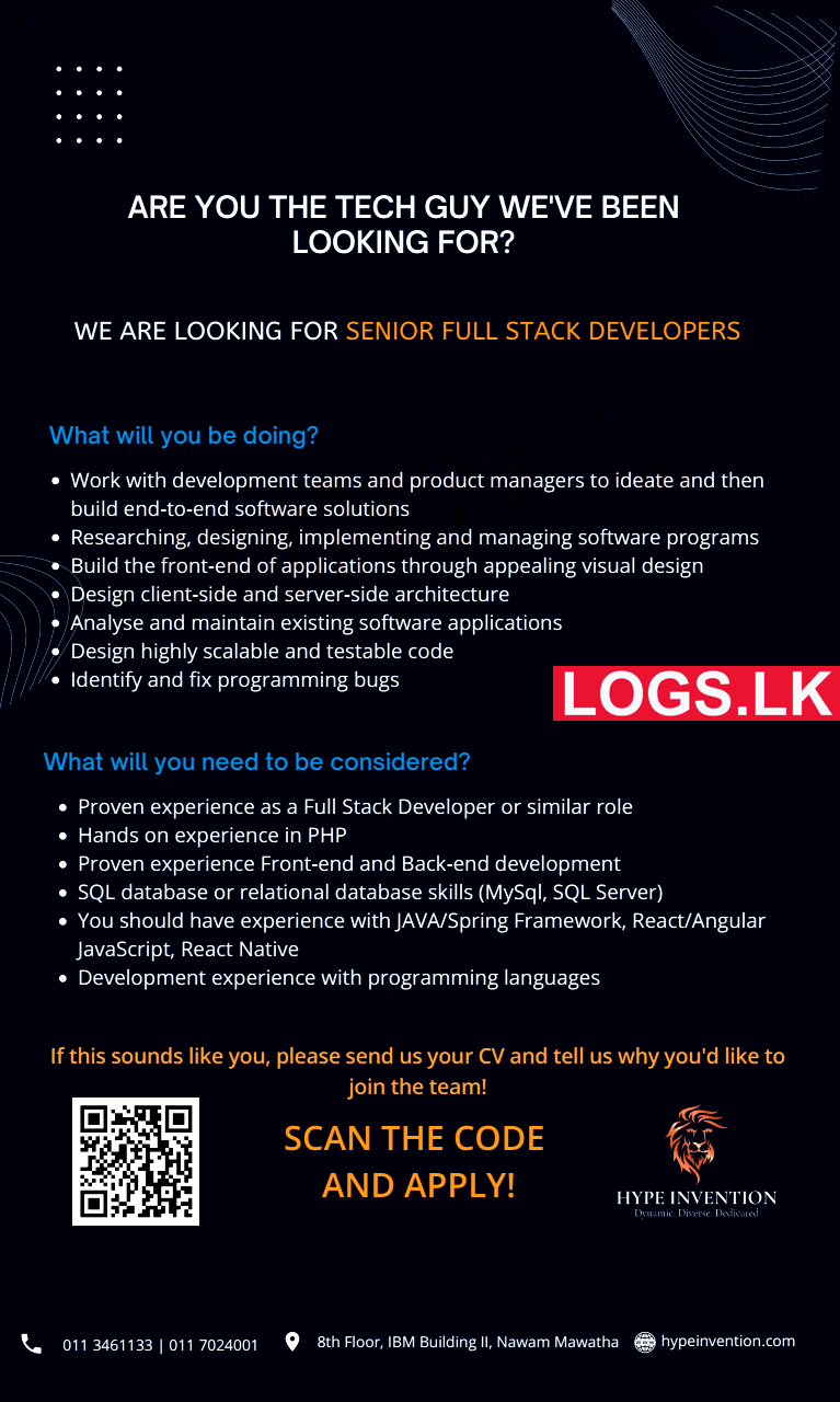 Senior Full Stack Developers Job Vacancies at Hype Invention Job Vacancy in Sri Lanka