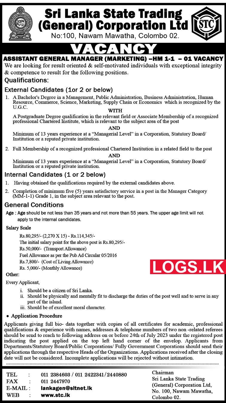 Assistant General Manager - Sri Lanka State Trading (General) Corporation Ltd Vacancies 2023 Application Form, Details Download