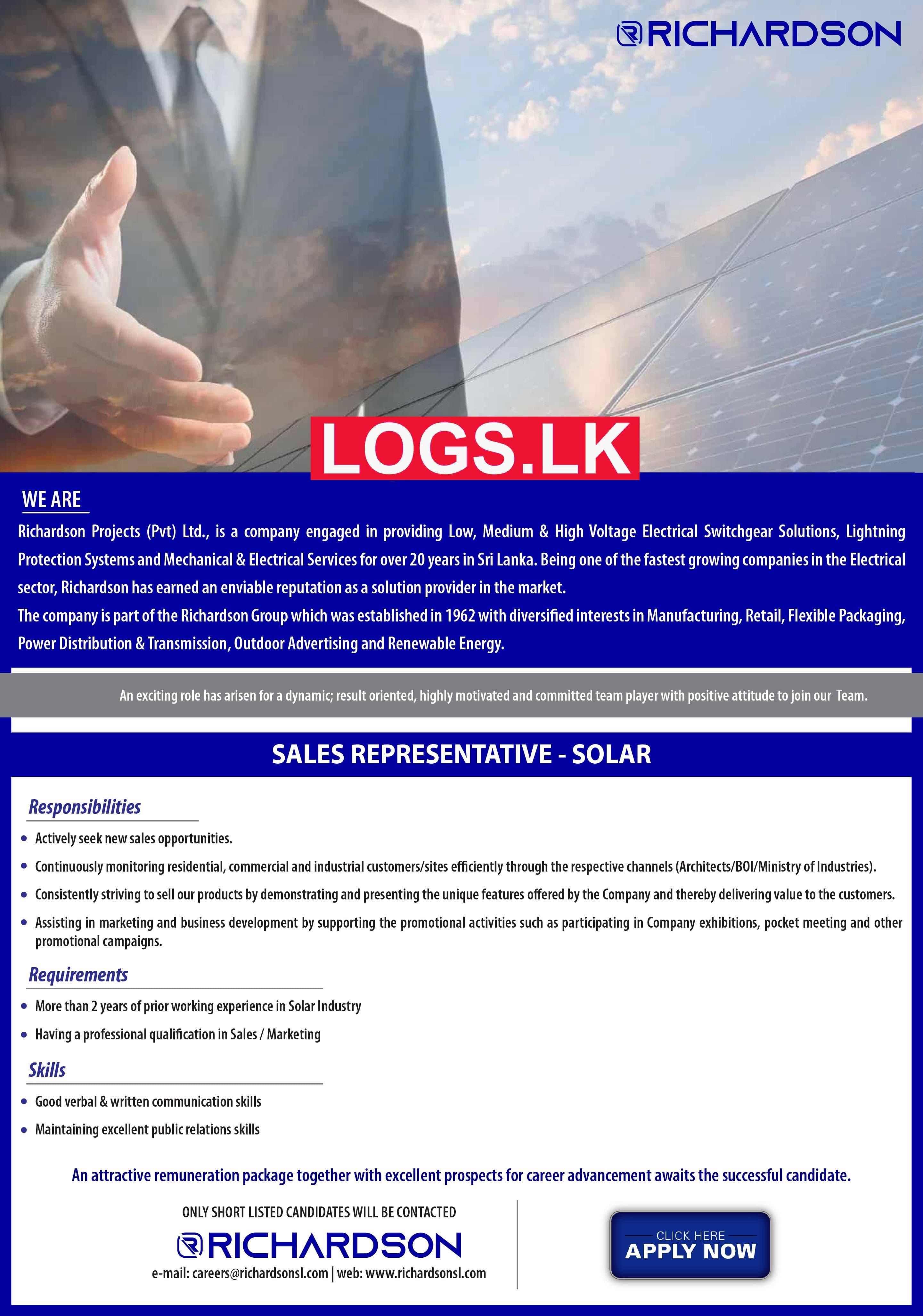 Sales Representative (Solar) Vacancy at Richardson Group of Companies Job Vacancies in Sri Lanka