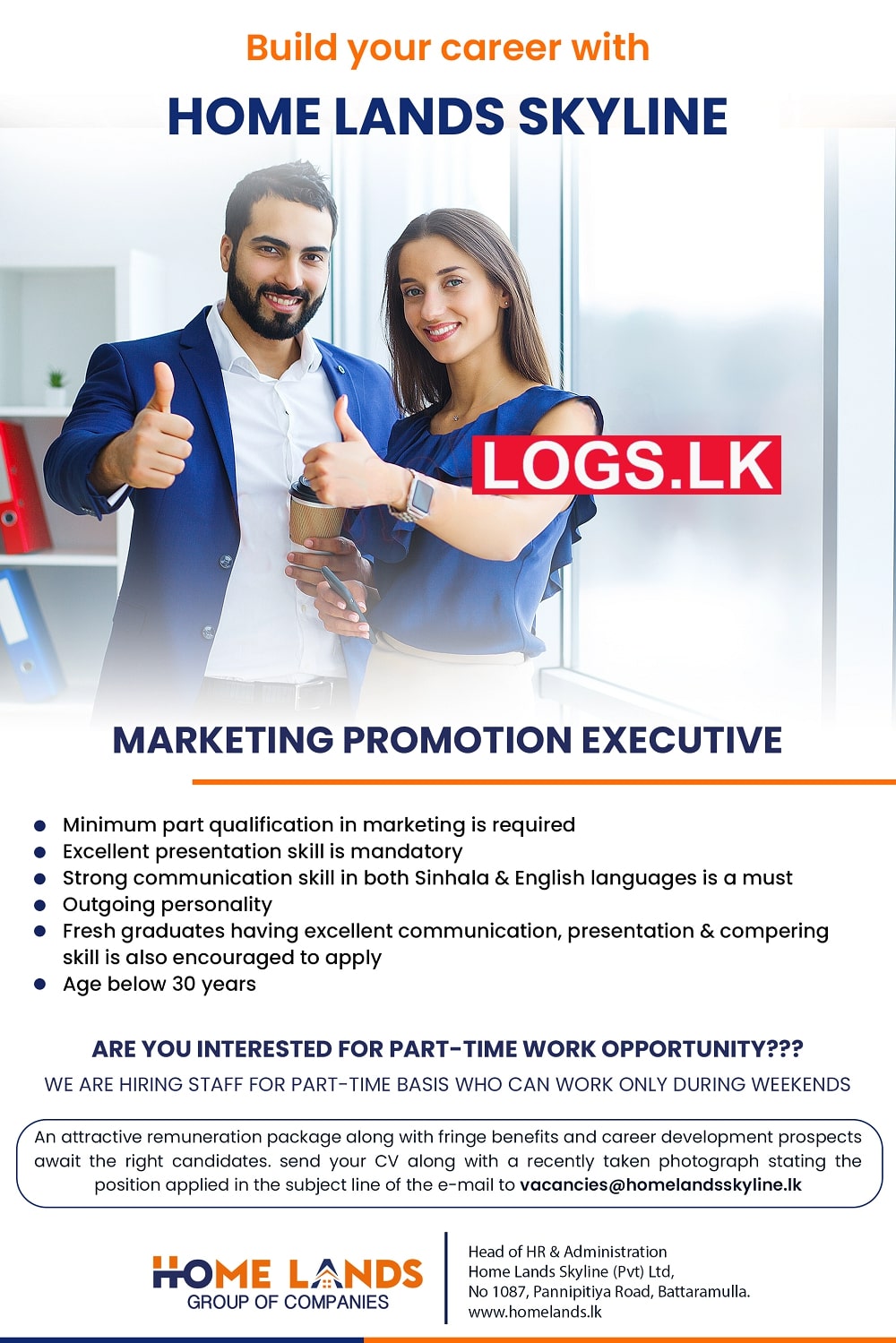 Marketing Promotion Executive Vacancy at Home Lands Skyline (Pvt) Ltd Job Vacancies