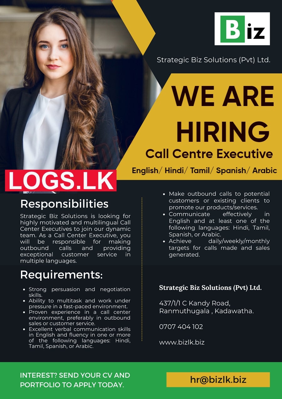 Call Center Executive Job Vacancy at Strategic Biz Solutions (Pvt) Ltd Job Vacancies