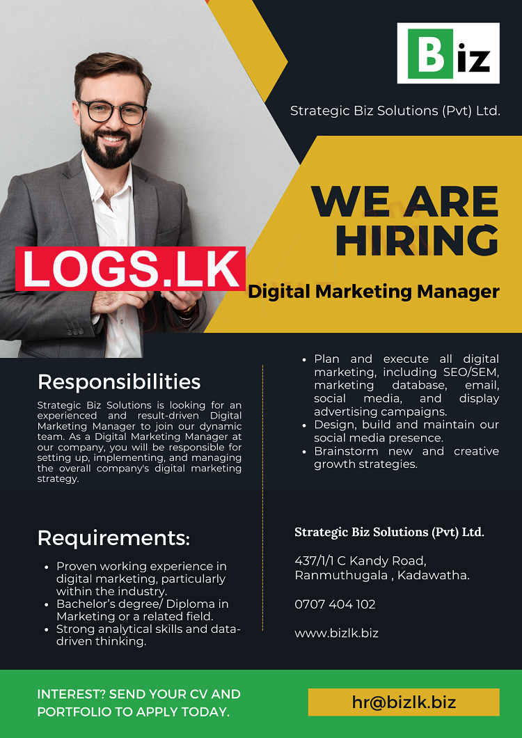Digital Marketing Manager Vacancy at Strategic Biz Solutions (Pvt) Ltd Job Vacancies