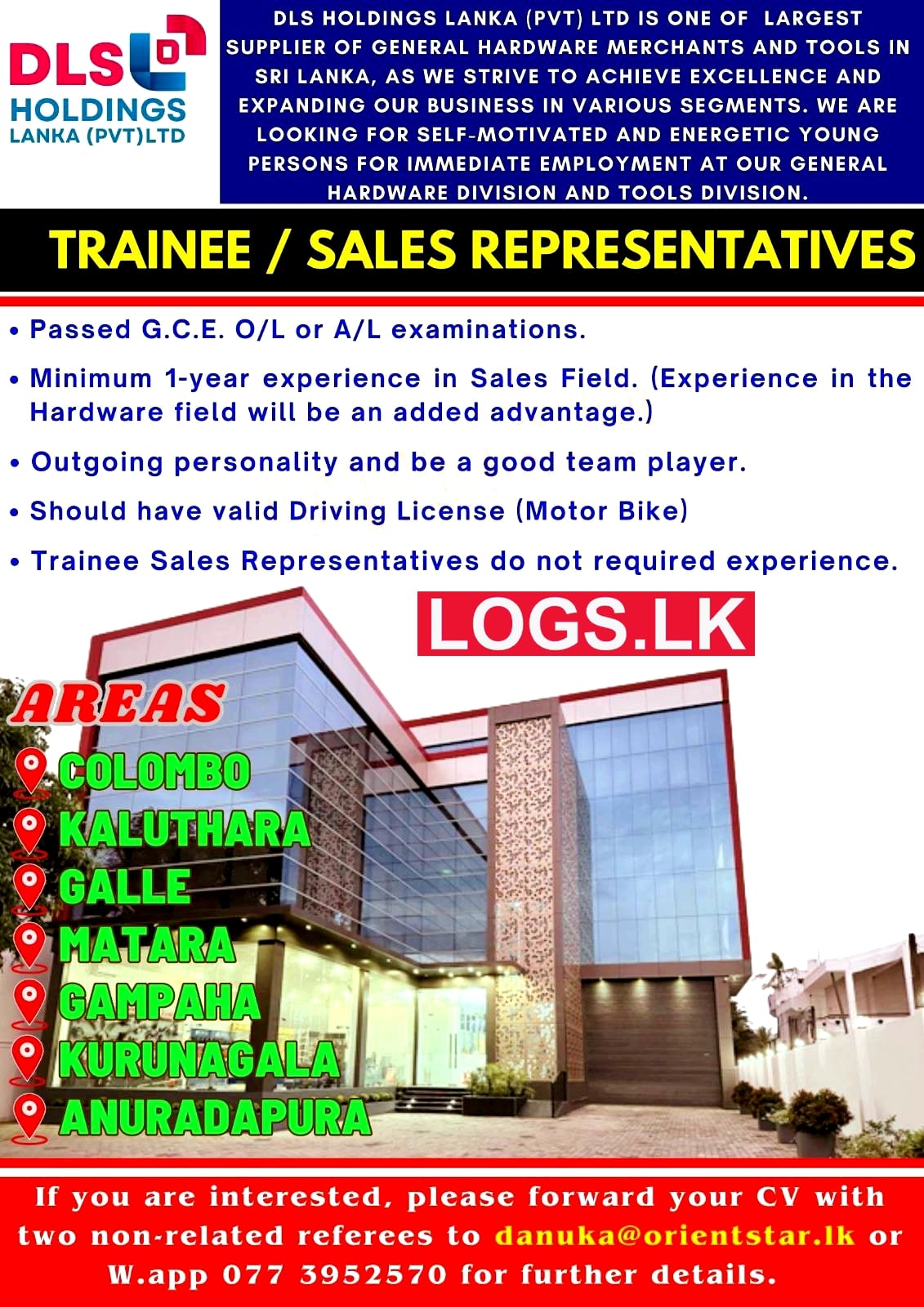 Sales Representatives Vacancies at DLS Holdings Lanka (Pvt) Ltd Job Vacancies in Sri Lanka