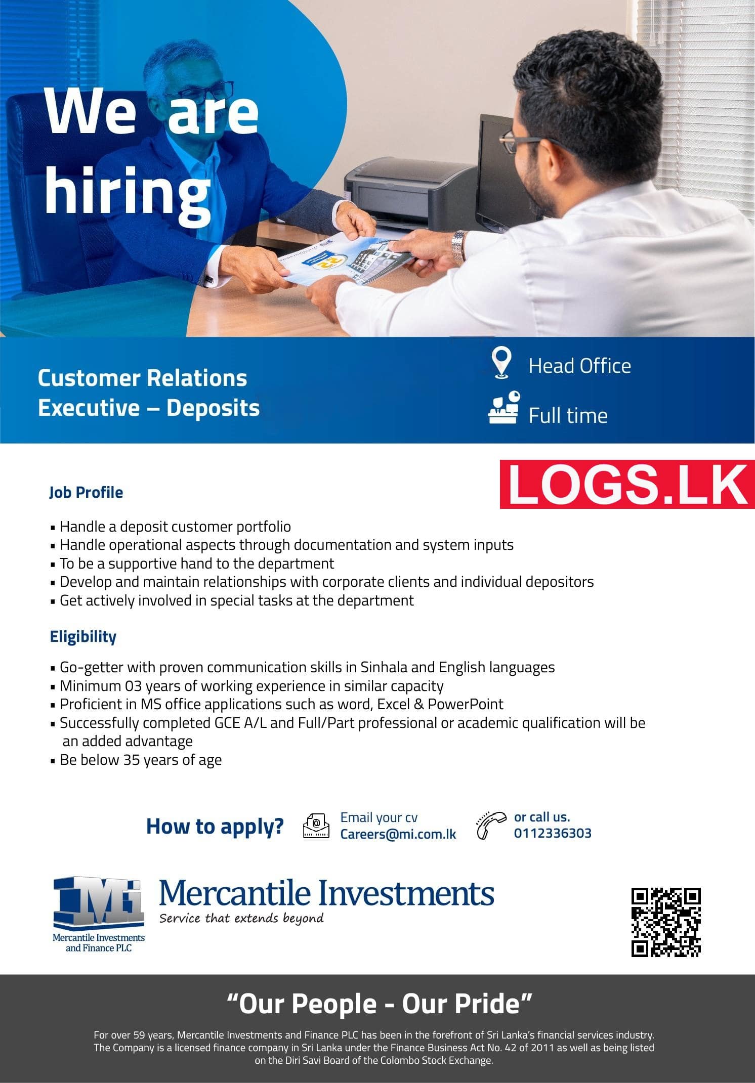 Customer Relations Executive Vacancy at Mercantile Investments and Finance PLC Job Vacancies