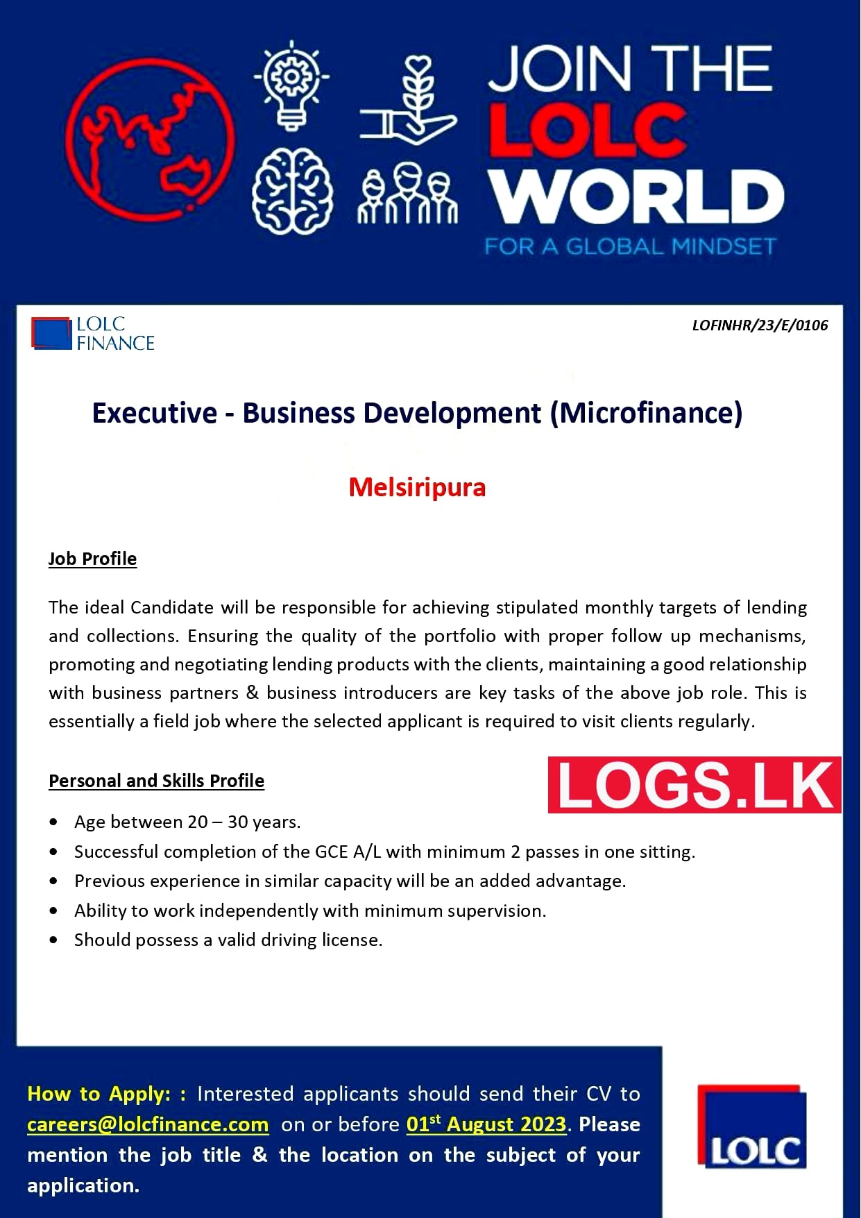 Business Development Executive Job Vacancy at LOLC Finance Company Job Vacancies in Sri Lanka