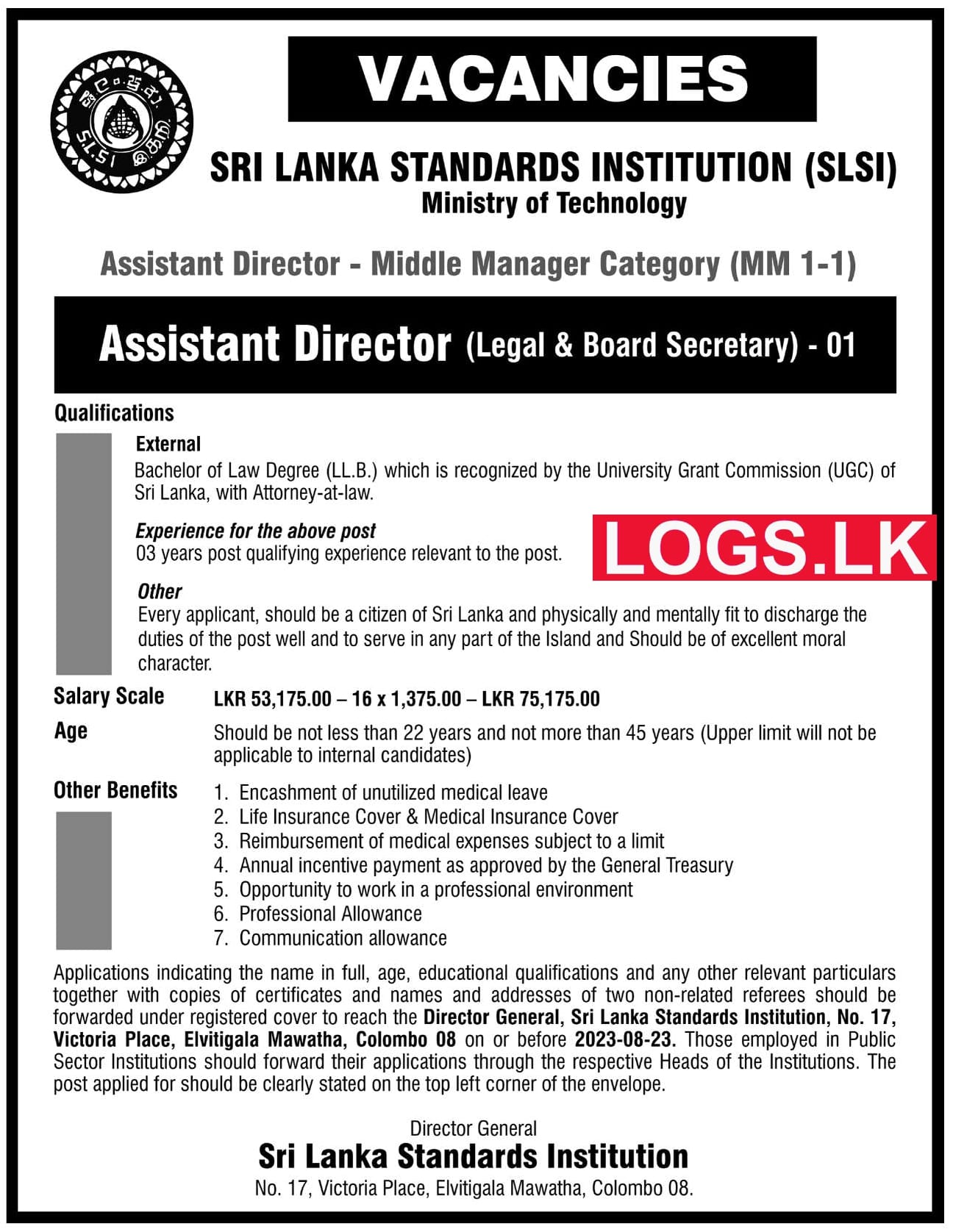 SLSI Assistant Director Job Vacancies 2023