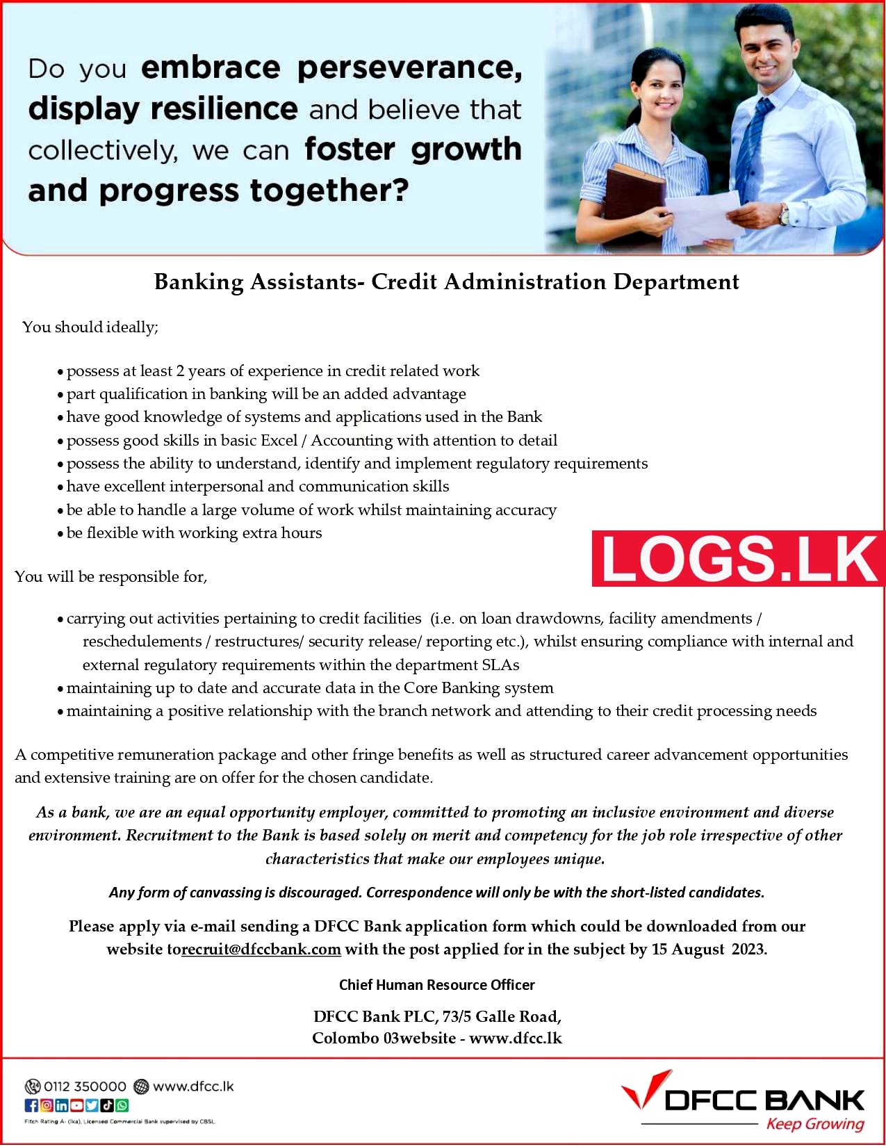 Banking Assistants (Credit Administration Department) - DFCC Bank Vacancies 2023 Application Form