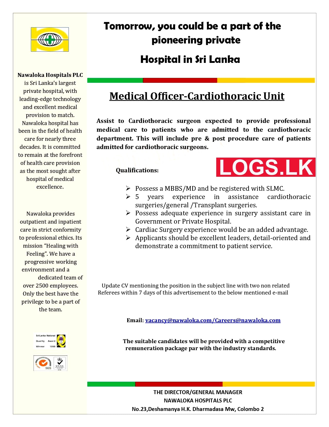Medical Officer Job Vacancy 2023 in Nawaloka Hospitals Application Form, Details Download