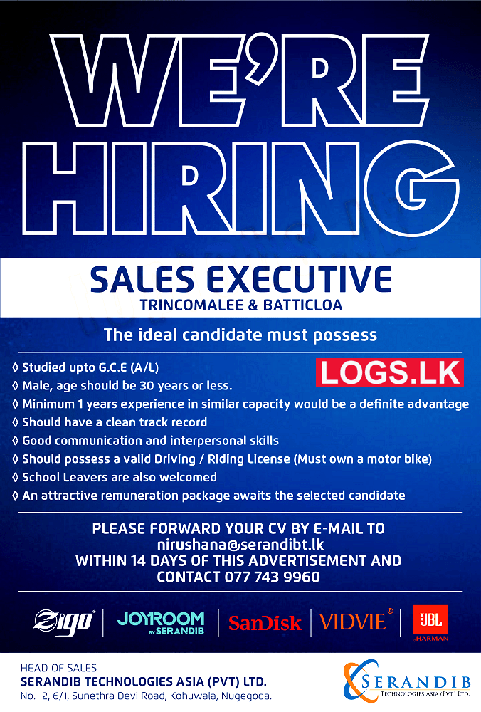 Sales Executive Job Vacancy at Serendib Technologies Asia (Pvt) Ltd Job Vacancies