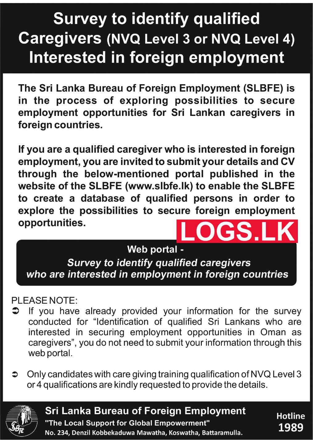Foreign Employment for Caregivers in Sri Lanka Apply Online SLBFE Sri Lanka Bureau of Foreign Employment Jobs Vacancies