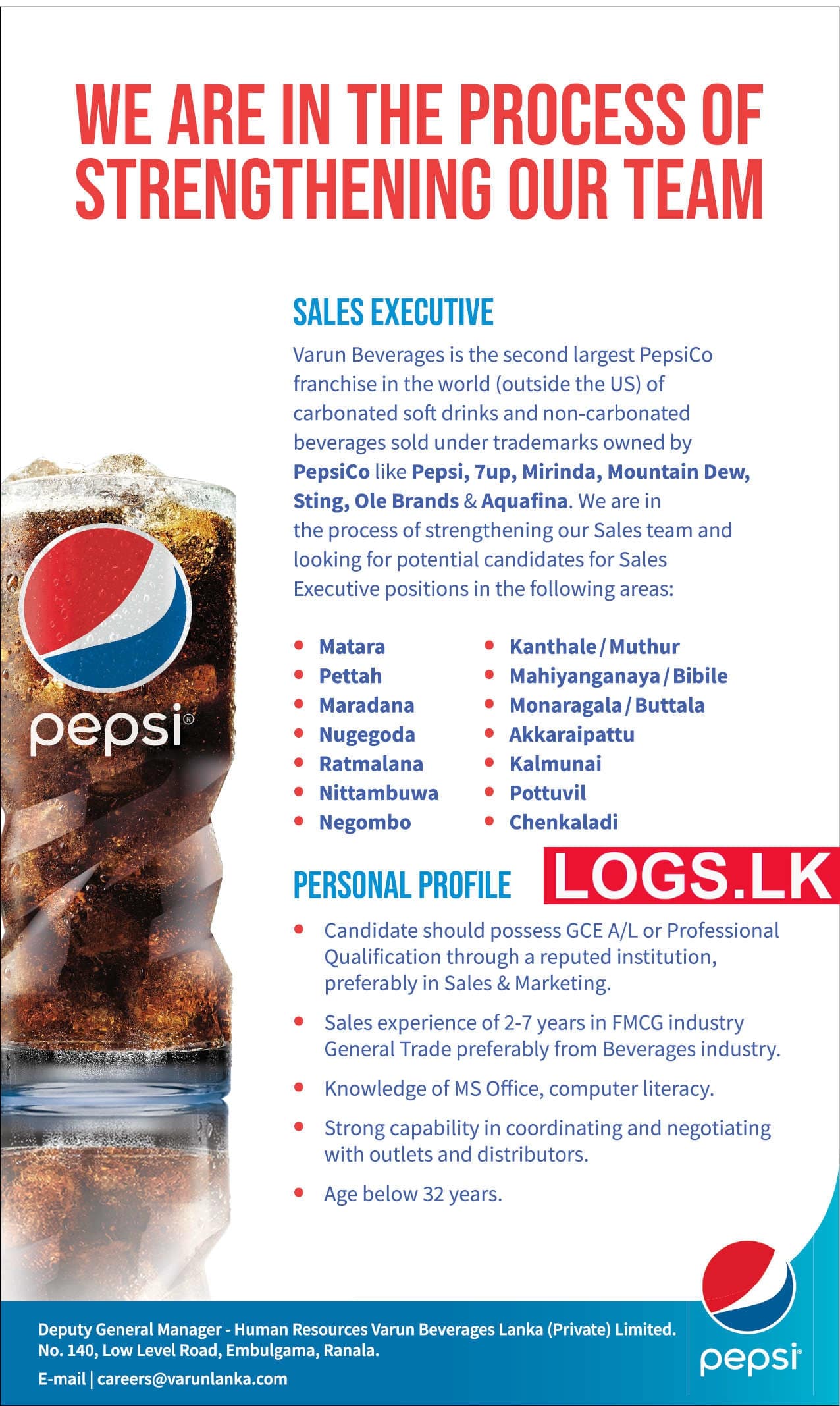 Sales Executives Job Vacancies at Pepsi Company Sri Lanka Application Form, Details Download