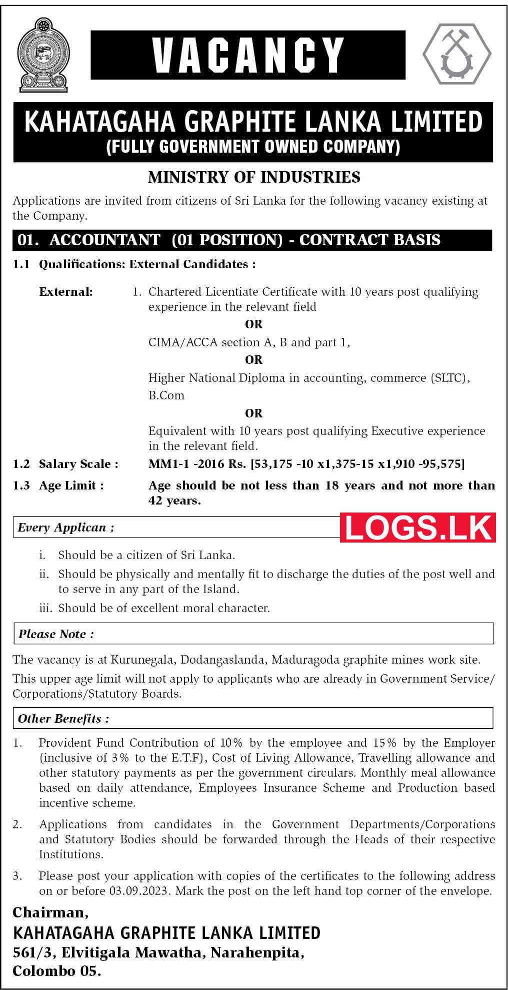 Kahatagaha Graphite Lanka Limited Job Vacancies