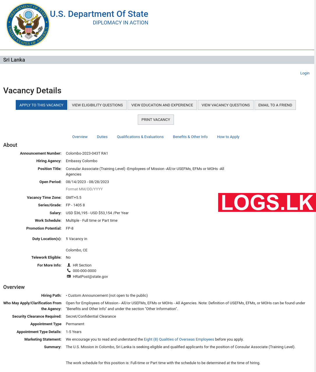 Consular Associate - US Embassy Job Vacancies 2023 Application Form
