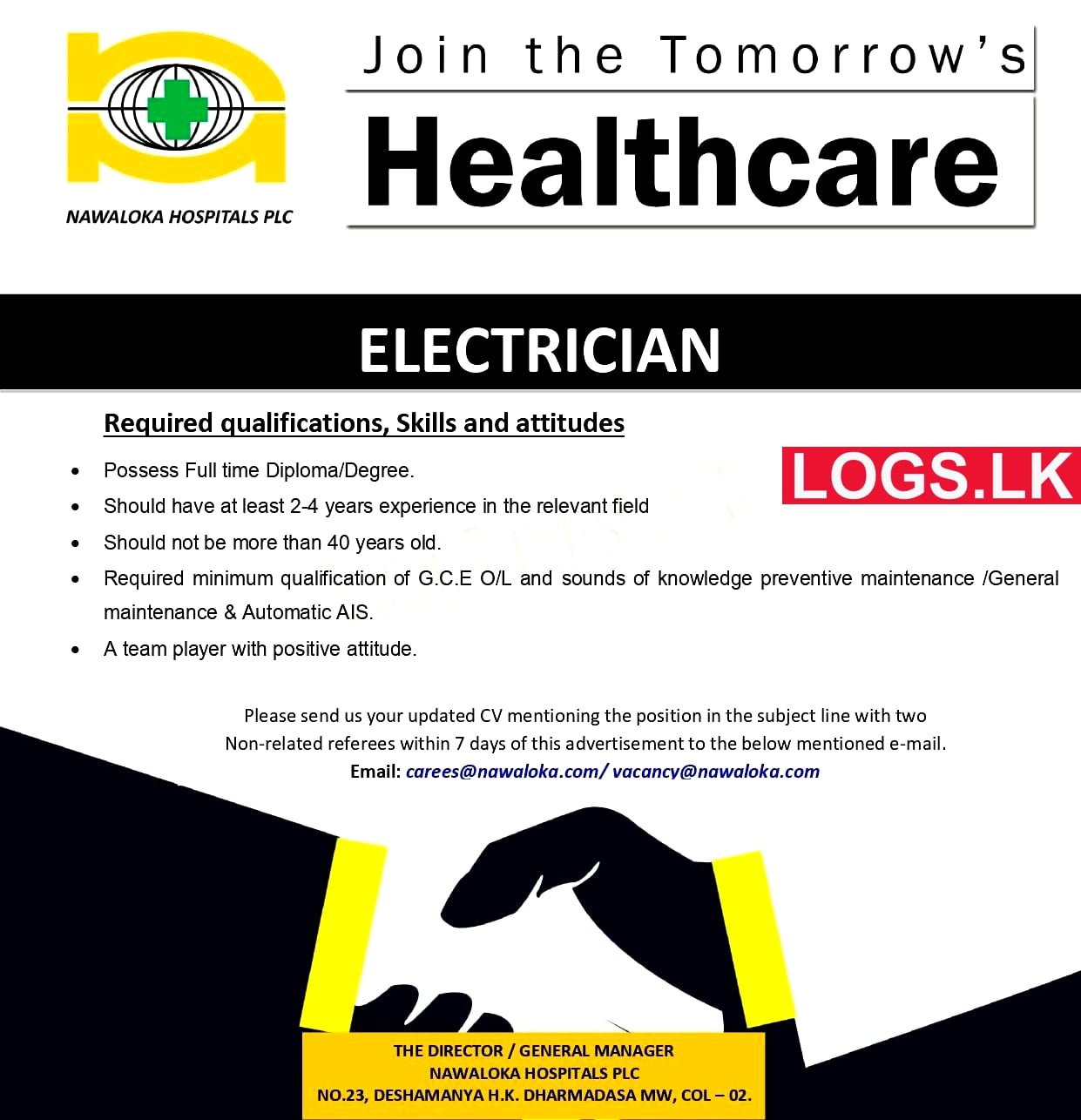 Electrician Job Vacancy at Nawaloka Hospitals PLC Job Vacancies
