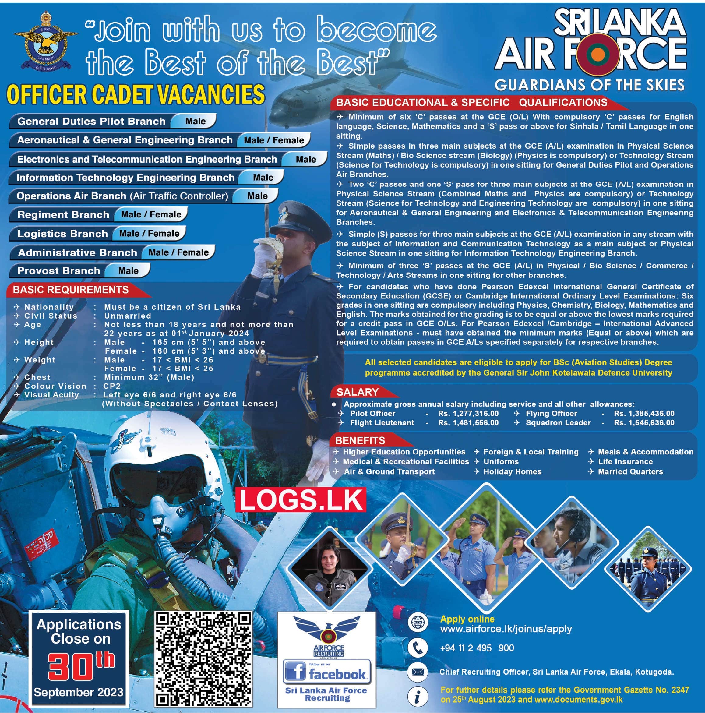 Sri Lanka Air Force Officer Cadet Job Vacancies 2023 Application Form, Details Download