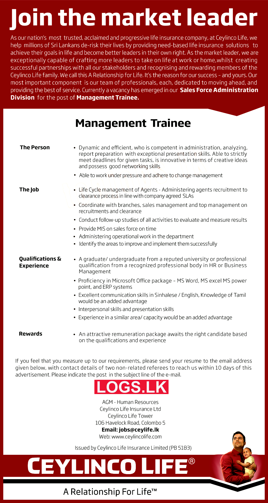 Management Trainee Job Vacancy at Ceylinco Life Insurance Limited Job Vacancies