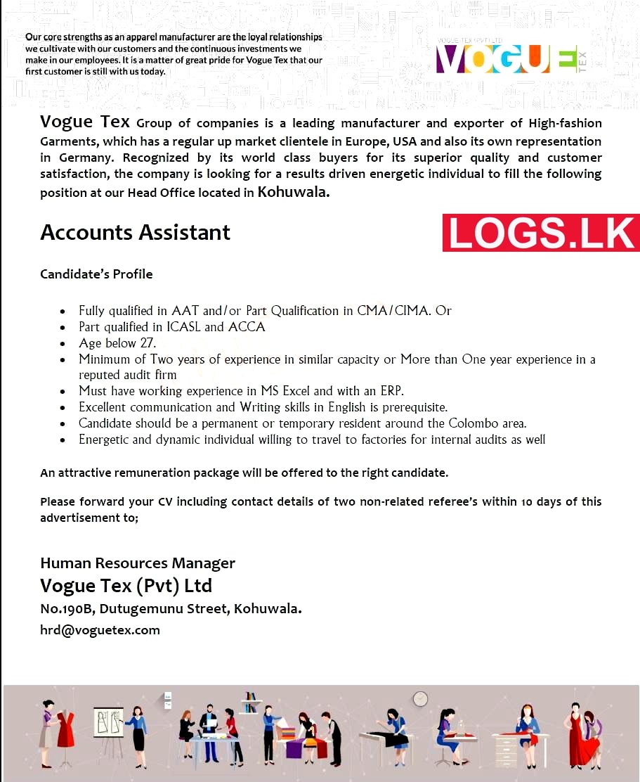 Accounts Assistant Job Vacancy at Vogue Tex (Pvt) Ltd Company Job Vacancies