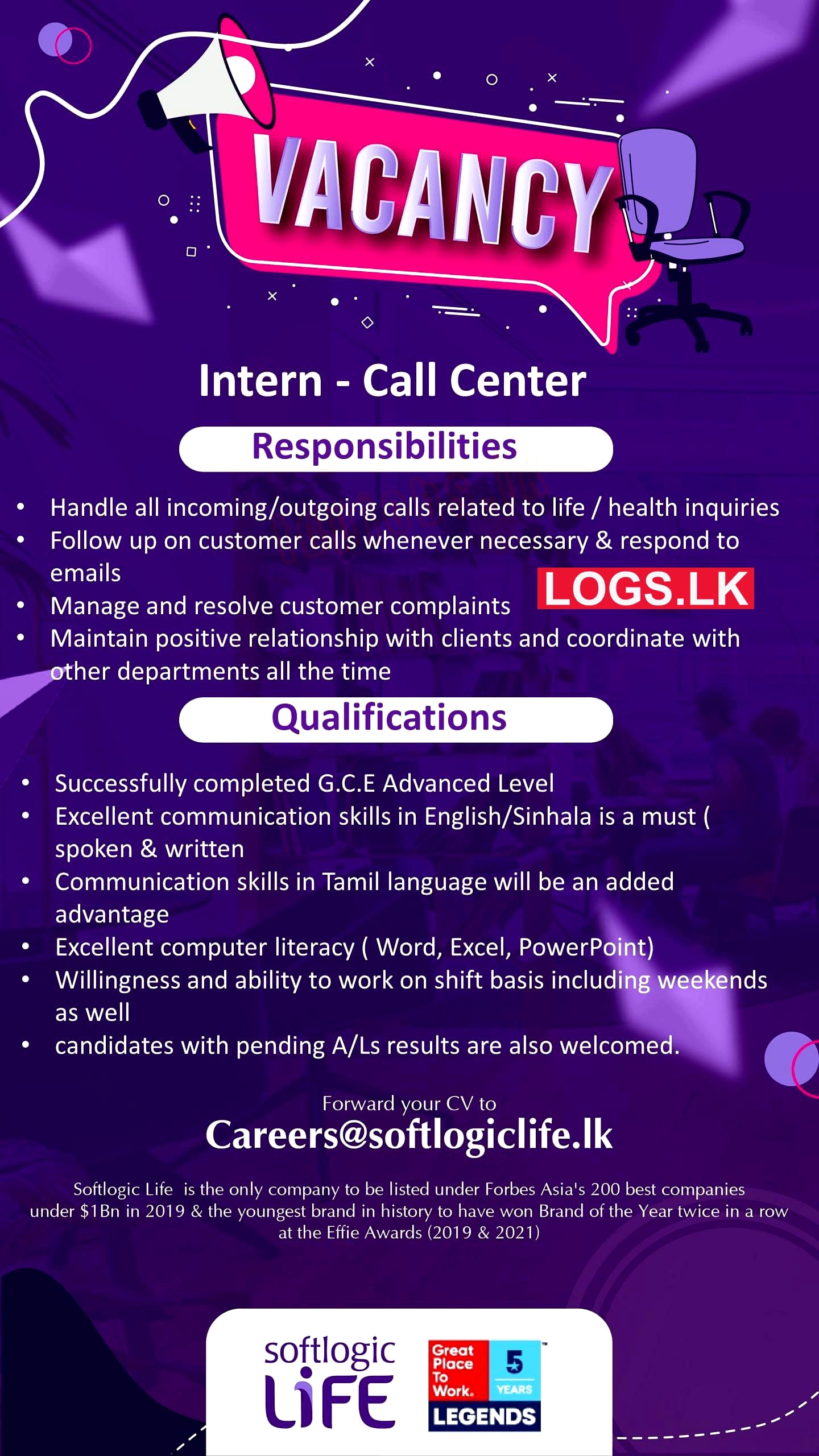 Call Center Internship at Softlogic Life Insurance Job Vacancies in Sri Lanka