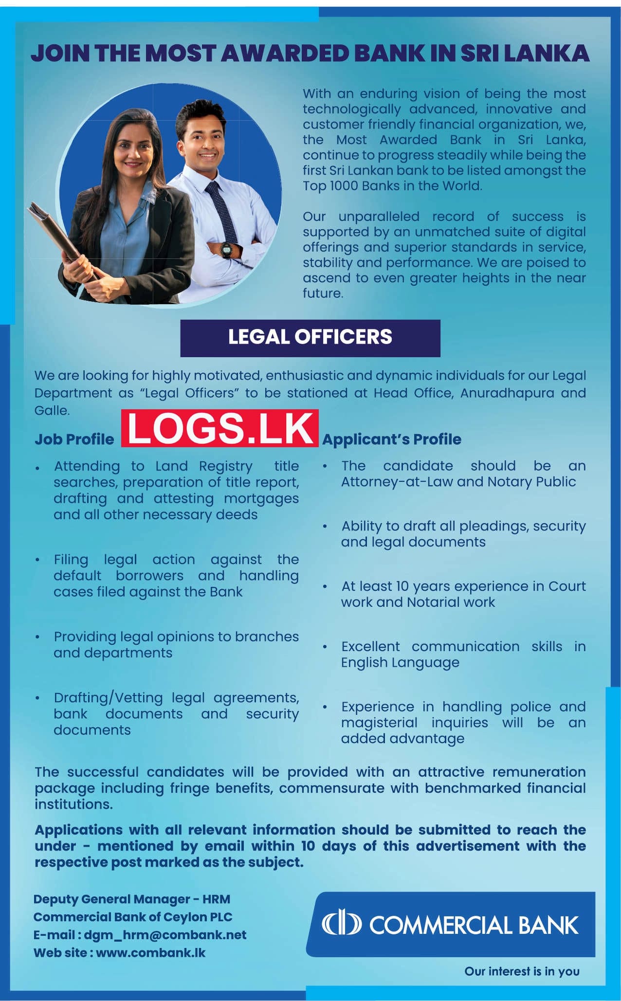 Legal Officers - Commercial Bank Job Vacancies 2023 in Sri Lanka Details, Application