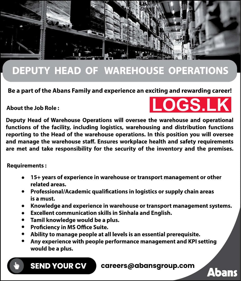 Deputy Head of Warehouse Operations Job Vacancy at Abans Company Sri Lanka
