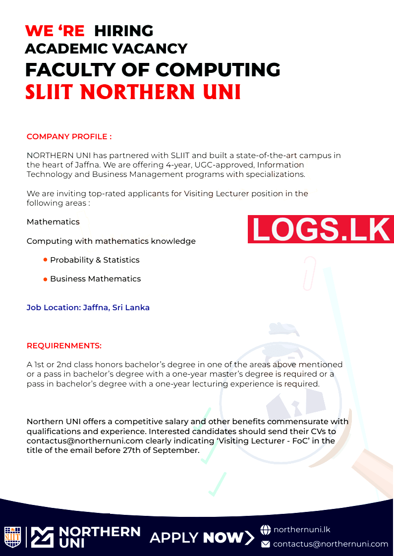 Lecturer Job Vacancy at Nothern Uni Sri Lanka Job Vacancies