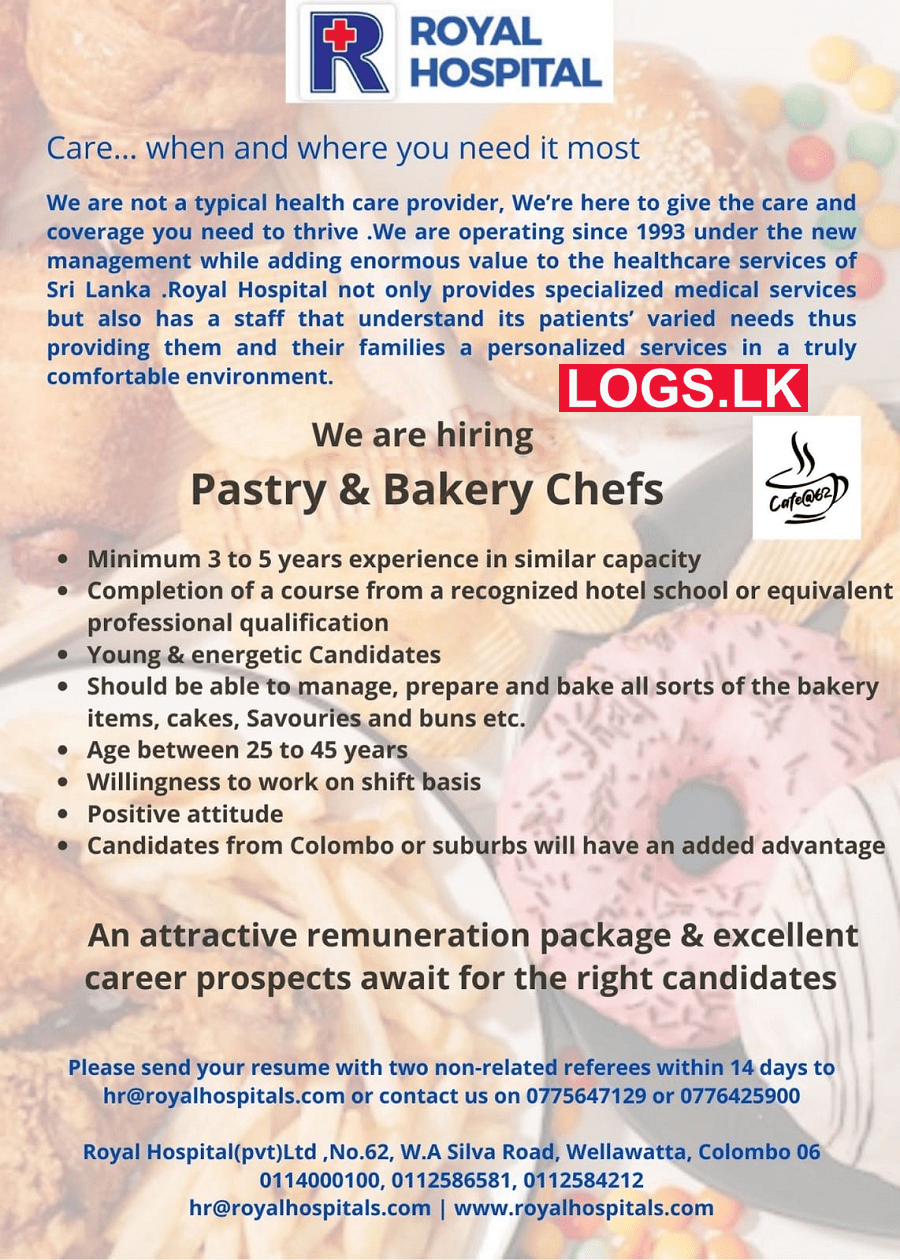 Pastry & Bakery Chef Job Vacancy at Royal Hospital (Pvt) Ltd Job Vacancies