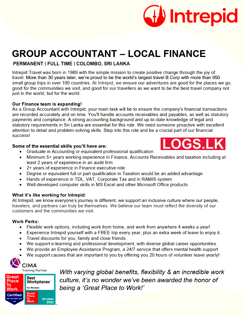Group Accountant (Local Finance) Job Vacancy at Intrepid Colombo Job Vacancies