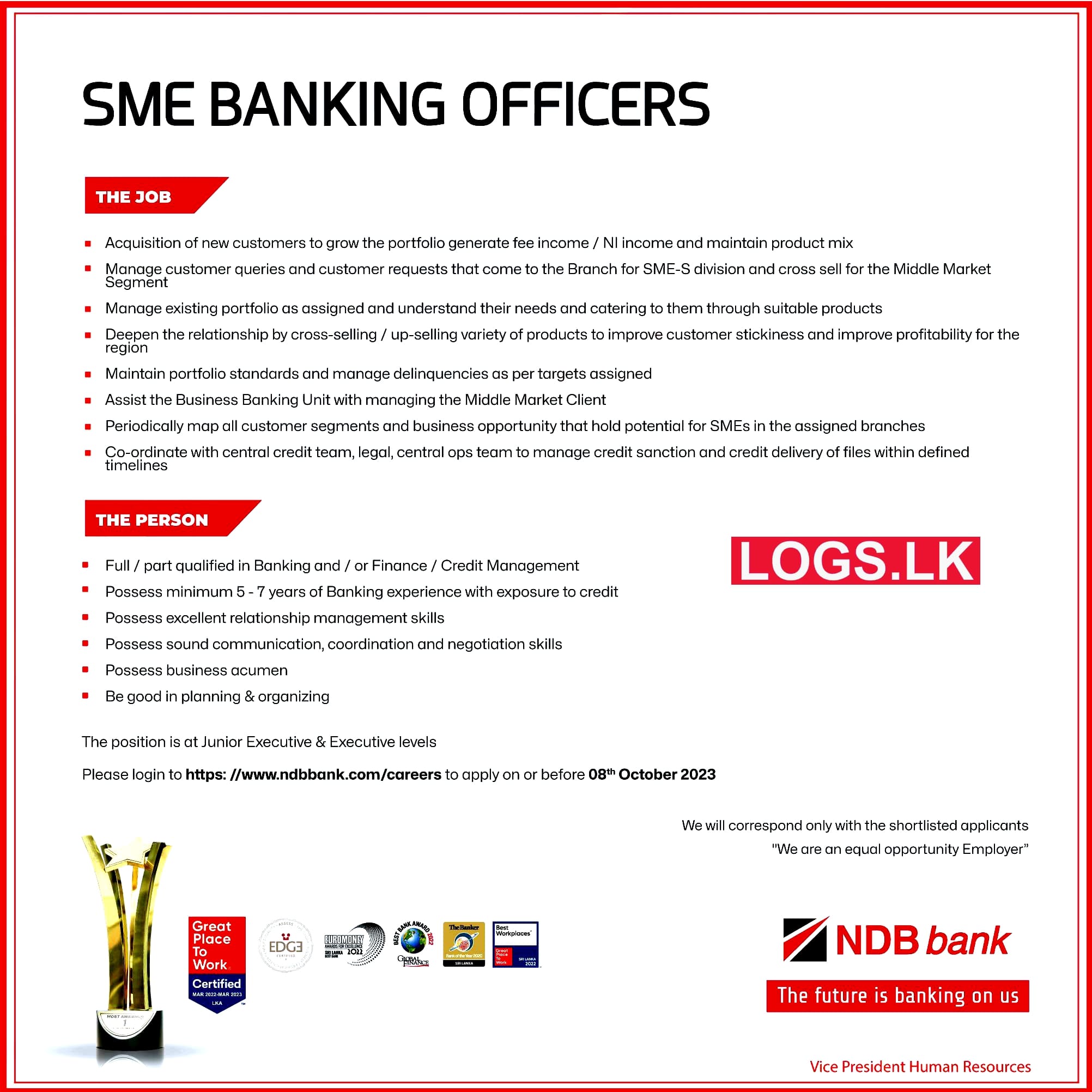 SME Banking Officers Vacancies NDB National Development Bank Job Vacancies in Sri Lanka