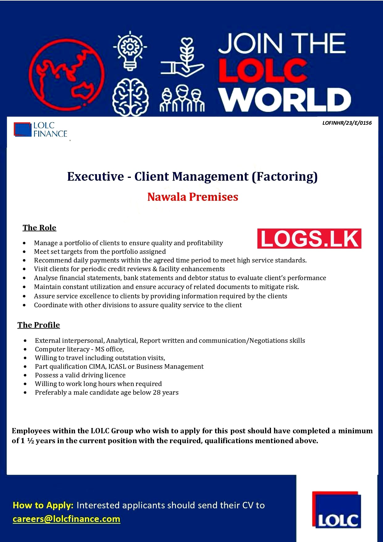 Client Management Executive - LOLC Finance Job Vacancies 2024 Application Form