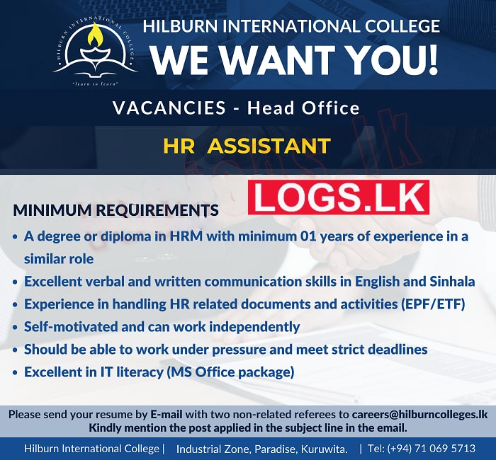 HR Assistant Job Vacancy at Hilburn International College Job Vacancies in Sri Lanka