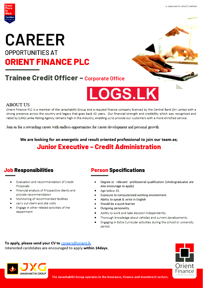 Junior Executive - Orient Finance Vacancies 2024 in Sri Lanka Application