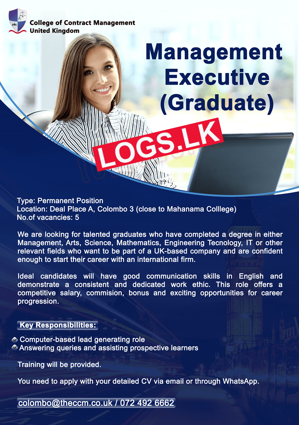 Management Executive (Graduate) Vacancy at College of Contract Management United Kingdom