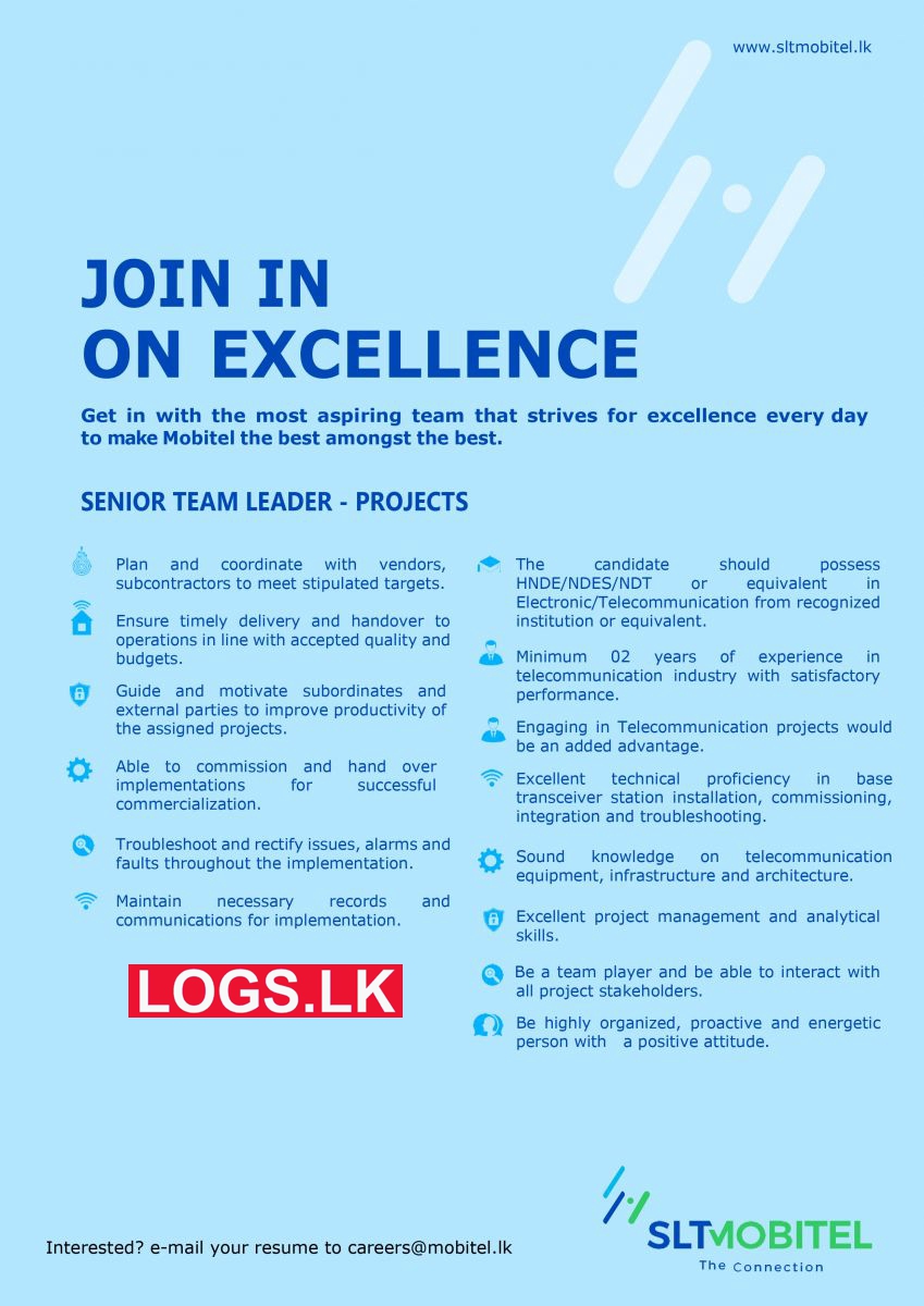 Senior Team Leader (Projects) - SLT Mobitel Job Vacancies 2024 in Sri Lanka
