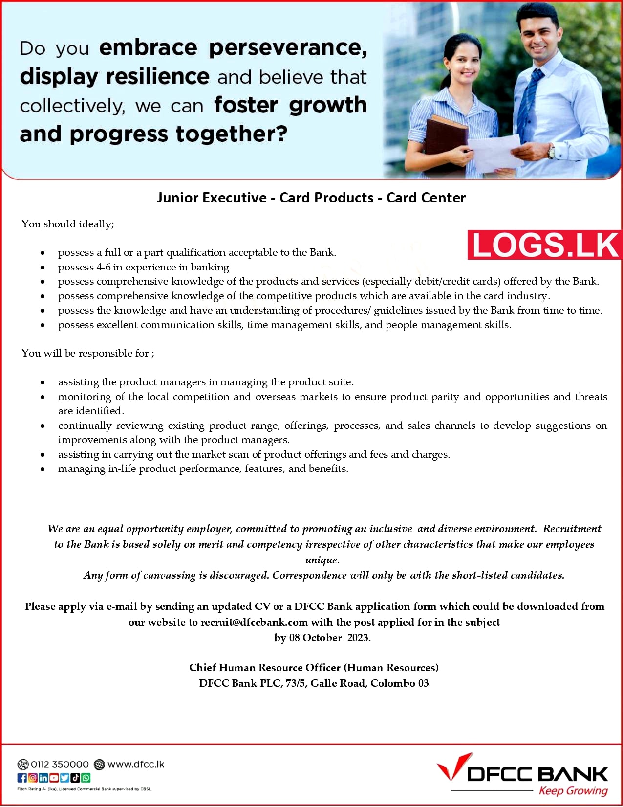 Junior Executive - DFCC Bank Job Vacancies 2024 in Sri Lanka Application